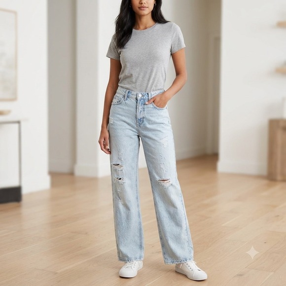 wild fable Denim - Wild Fable Women's Wide-Leg Jeans Size 6 Light Wash Blue Distressed 5-Pocket